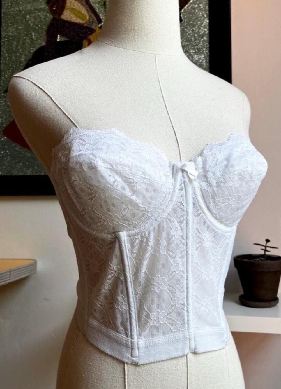 Vintage 80s Lace Corset Top | Madonna Ivory Bridal Lingerie | Size 38B